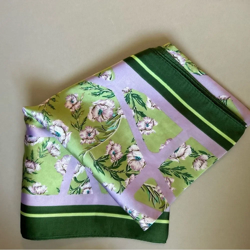 Floral Scarf in Green and Purple S74